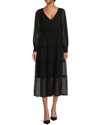 Saks Fifth Avenue Smocked Tiered Midi Dress - Black