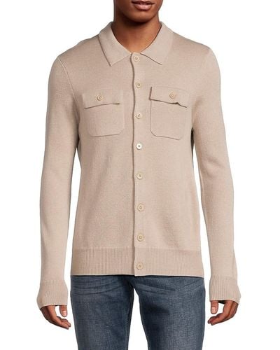 Saks Fifth Avenue Merino Wool Blend Shirt Style Cardigan - Gray