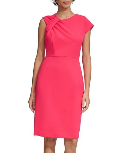 Calvin Klein Crepe Asymmetric Sheath Dress - Pink
