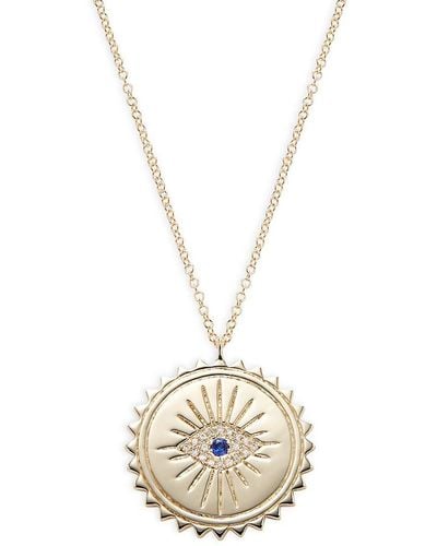 Saks Fifth Avenue 14k Yellow Gold, Blue Sapphire & Diamond Evil Eye Pendant Necklace - White