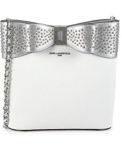 Karl Lagerfeld Ikons Bow Embellished Shoulder Bag - White