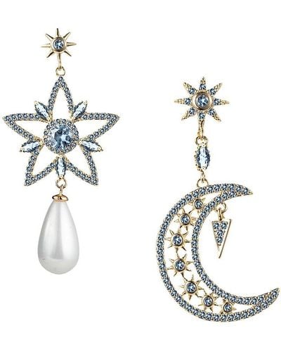 Eye Candy LA Luxe Goldtone, Cubic Zirconia & 8Mm Shell Pearl Mini Star & Moon Drop Earrings - Metallic