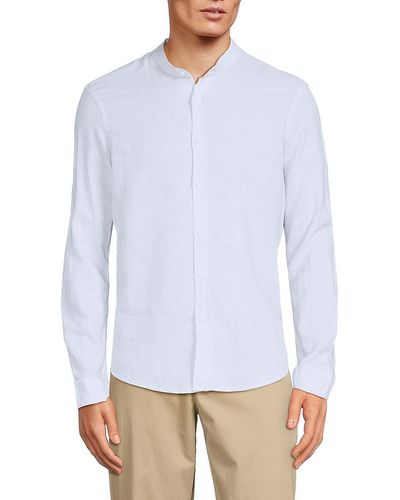 Saks Fifth Avenue Band Collar Linen Blend Shirt - White