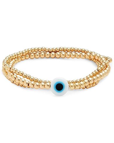 Shashi 3-piece 14k Goldplated & Enamel Coated Bead Evil Eye Bracelet Set - Metallic