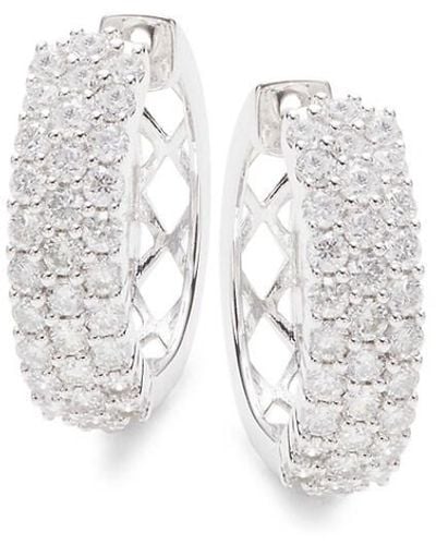 Saks Fifth Avenue 14K & 1 Tcw Diamond Hoop Earrings - White