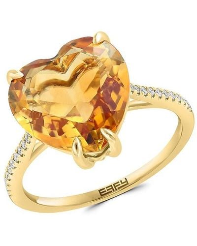 Effy 14k Yellow Gold, Diamond & Citrine Heart Ring - Metallic
