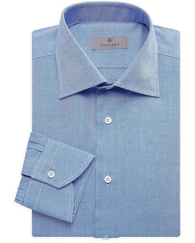 Canali Modern Fit Textured Dress Shirt - Blue