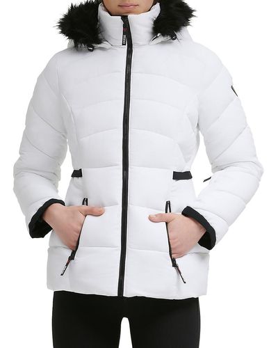 Guess Faux Fur Trim Hooded Puffer Jacket - White
