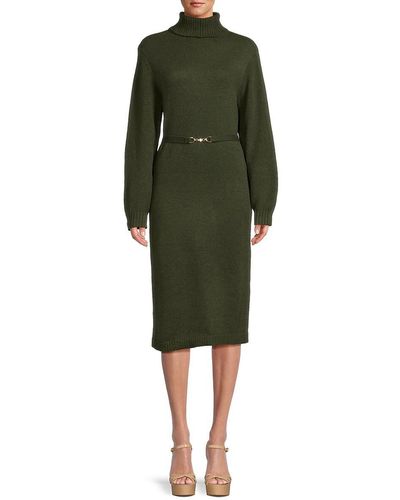 Saks Fifth Avenue Belted Turtleneck Sweater Dress - Brown