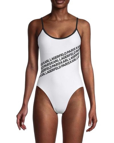 Karl Lagerfeld Logo One-Piece Swimsuit - White