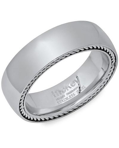 Hickey Freeman Stainless Steel Miligrain Edge Ring - Gray