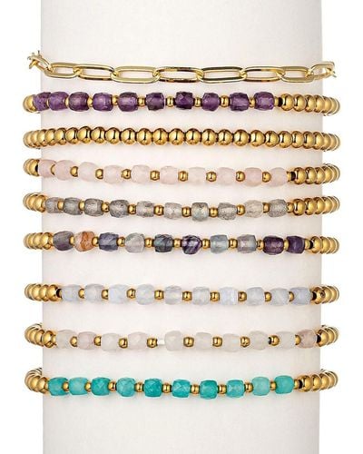 Eye Candy LA Korina 9-piece Bead & Natural Stone Agate Bracelet Set