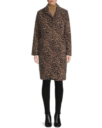 NVLT Zebra Print Faux Fur Trench Coat - Brown