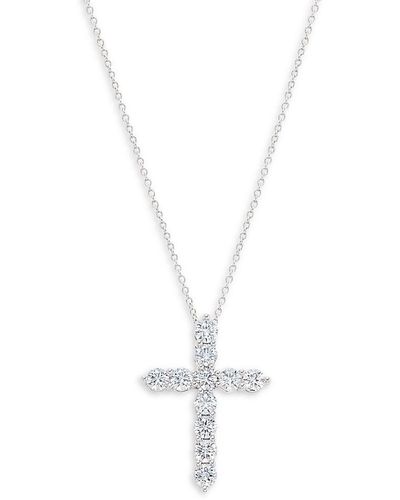 Badgley Mischka 14K & 2 Tcw Lab-Grown Diamond Cross-Shaped Pendant Necklace - White