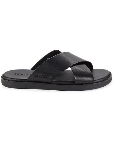 Cole Haan Nantckt Leather Flat Sandals - Black