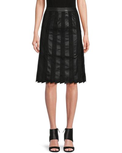 Donna Karan Faux Leather & Faux Suede Pleated Skirt - Black