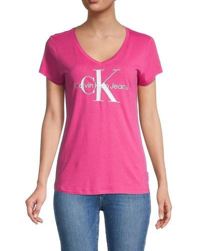 Calvin Klein Logo Heathered T Shirt - Pink
