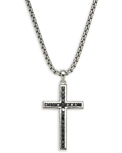 Effy Sterling Silver & Black Spinel Cross Pendant Necklace - Metallic