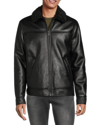 The Kooples Faux Fur Lined Faux Leather Jacket - Black