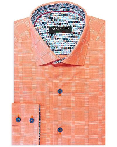 MASUTTO Milos Classic Fit Plaid Dress Shirt - Orange