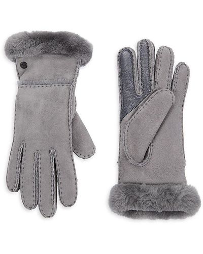 UGG Shearling Trim Leather Gloves - Grey