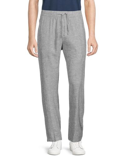 Saks Fifth Avenue Drawstring Linen Blend Pants - Gray