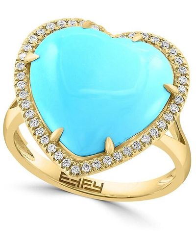 Effy 14k Yellow Gold, Turquoise & Diamond Heart Ring - Blue