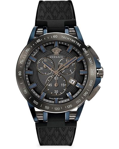 Versace Sport Tech Gunmetal-tone & Silicone Strap Watch - Black