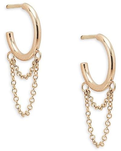 Zoe Chicco 14k Yellow Gold Half Hoop Chain Earrings - White