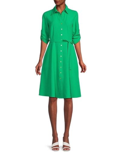 Sharagano Belted A-line Shirt Dress - Green
