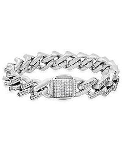 Anthony Jacobs Stainless Steel & Simulated Diamond Miami Cuban Link Chain Bracelet - Metallic