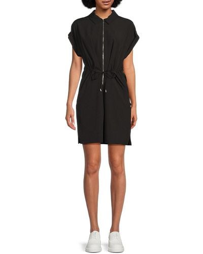 DKNY Drawstring Zip Up Mini Dress - Black