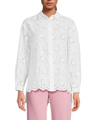 Adrianna Papell Eyelet Embroidery Shirt - White