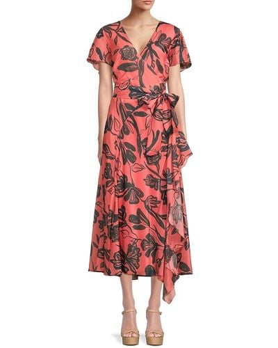 Tanya Taylor Brie Floral Belted Midi Dress - Red