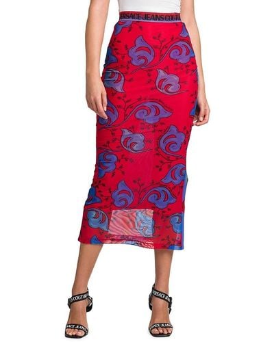 Versace Twigs Print Midi Skirt - Red