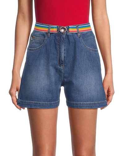 Love Moschino Rainbow Belt Denim Shorts - Blue