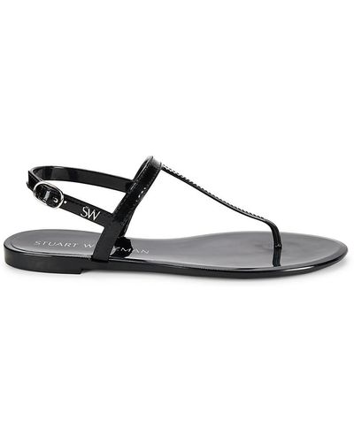 Stuart Weitzman Salliet Ankle Buckle Thong Sandals - Black