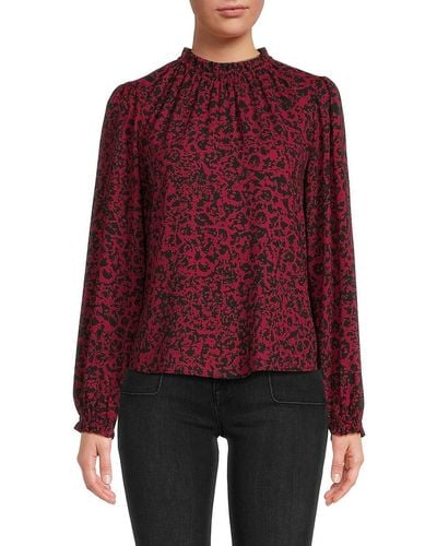 Calvin Klein Abstract Ruffle Mockneck Top - Red