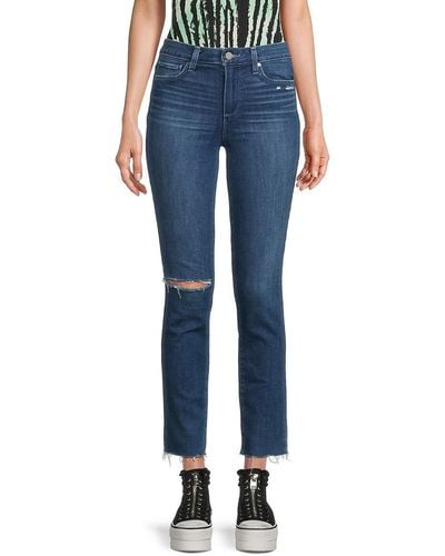 PAIGE Hoxton Distressed Frayed Ankle Jeans - Blue
