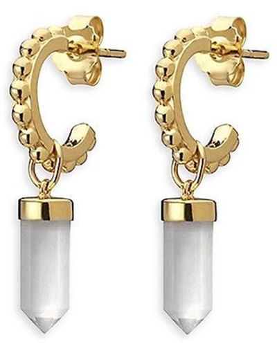 Awe Inspired 14k Gold Vermeil Sterling Silver & Quartz Huggie Hoop Earrings - White