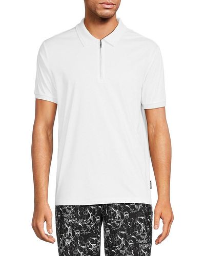 Karl Lagerfeld Solid Zip Up Polo - White