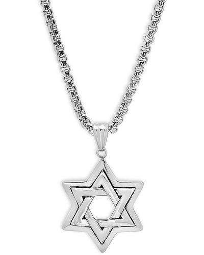 Anthony Jacobs Stainless Steel Star Of David Pendant Necklace - White
