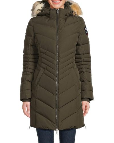 Pajar Queens Faux Fur Quilted Puffer Hooded Coat - Green