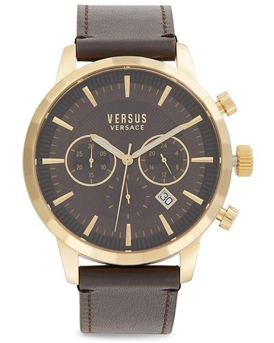 Versus 46mm Stainless Steel & Leather Strap Watch - Gray
