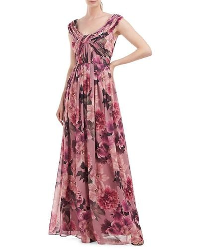 Kay Unger Dawson Floral Chiffon Gown - Red