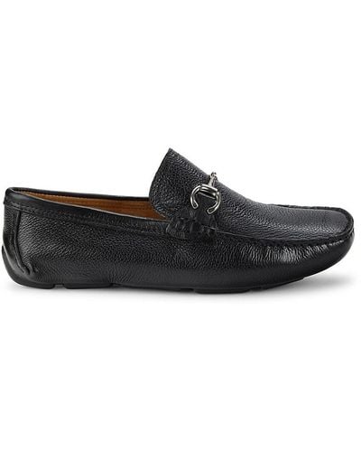 Saks Fifth Avenue Grained Leather Bit Driving Loafers - Black