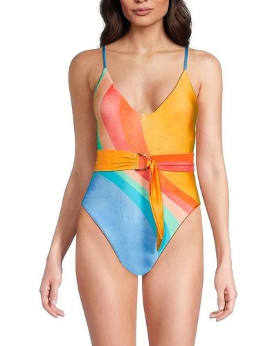 Sunshine 79 Maillot Graphic Belted One Piece Swimsuit - Orange