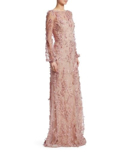 David Meister Floral-embroidered Gown - Pink