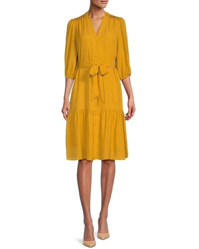 Nanette Lepore Stock Belted Tiered Knee Dress - Yellow