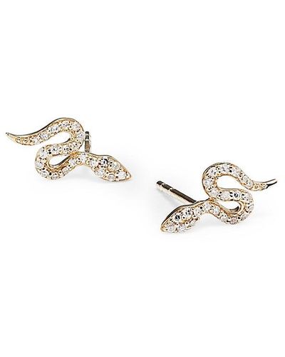 Saks Fifth Avenue Saks Fifth Avenue 14k & 0.11 Tcw Diamond Snake Stud Earrings - Metallic